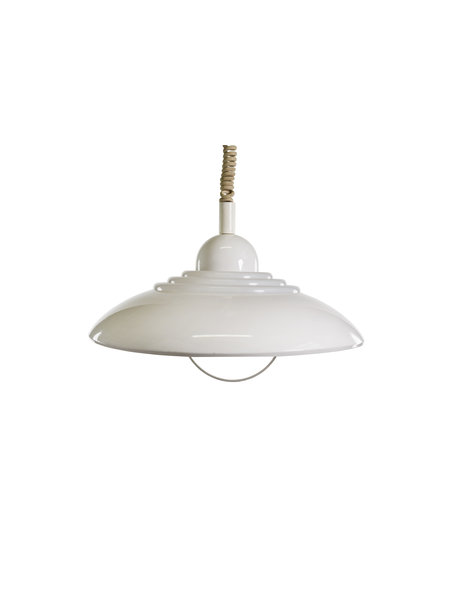 Vintage design hanging lamp, white colored with pull pendulum