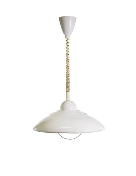 Vintage design hanging lamp, white colored with pull pendulum
