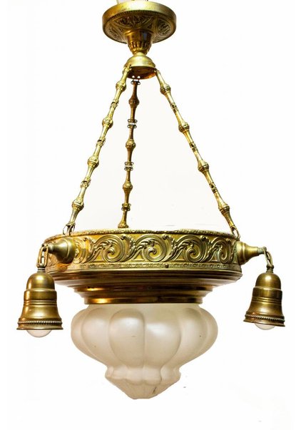 Hanging lamp, copper armature, matt glass