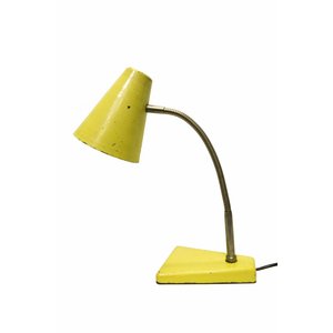 Aanvankelijk Pidgin Millimeter Stoere tafellamp, bureaulamp, geel metaal, 1950 - Lamplord
