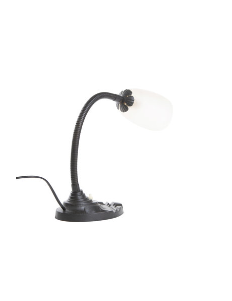 table lamp classic, frosted glass shade on bending arm