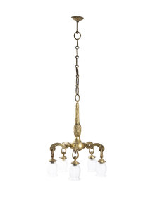 Large Hanging Lamp, Bronze with Glass, ca. 1930