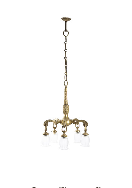 Large Hanging Lamp, Bronze with Glass, ca. 1930