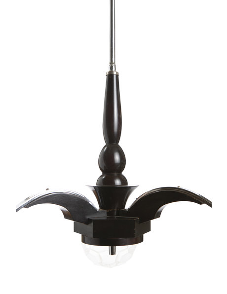 Hanglamp Art Deco, hout met chroom, 3 glazen bollen