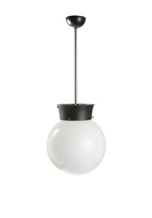Industriele Hanglamp, Witte Glazen Bol, Jaren 40