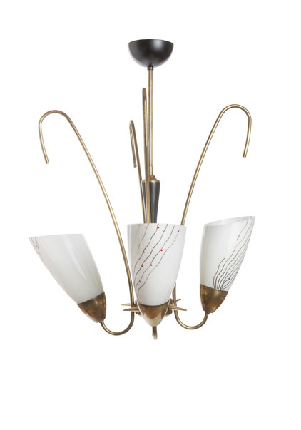 Vintage Hanglamp, Koper met Glas, Jaren 50