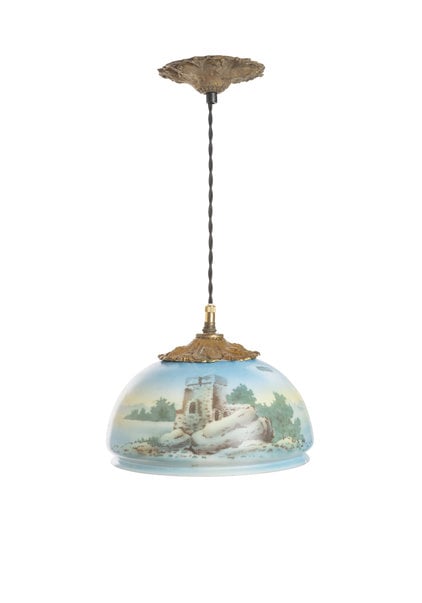 Small Hanging Lamp, 1930's, Landscape with Castle