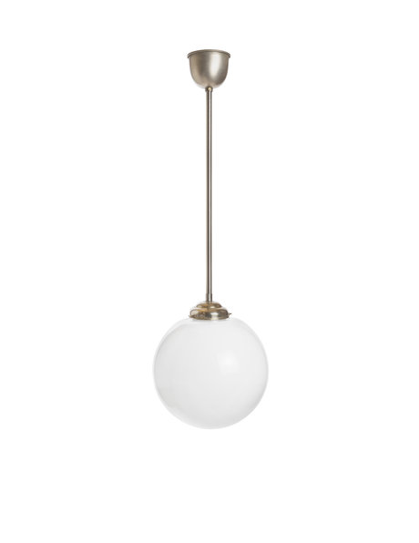 Strakke hanglamp, glazen bol aan pendel