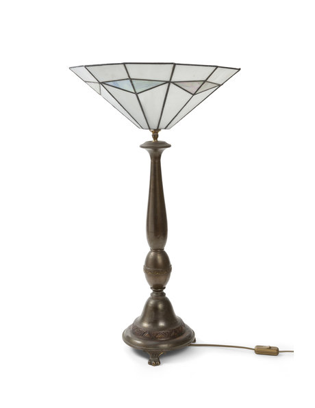 Classic table lamp, glass and lead on copper ca. 1950