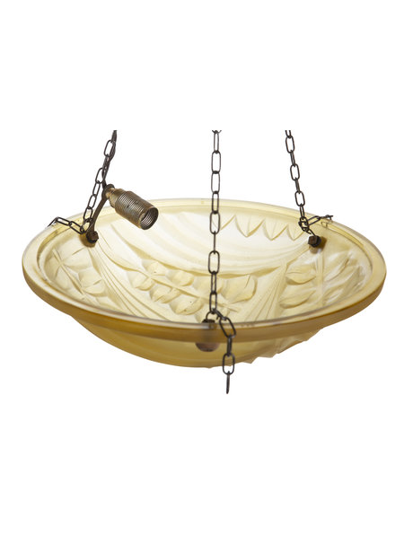 antique hanging lamp, brown press glass bowl, 1930