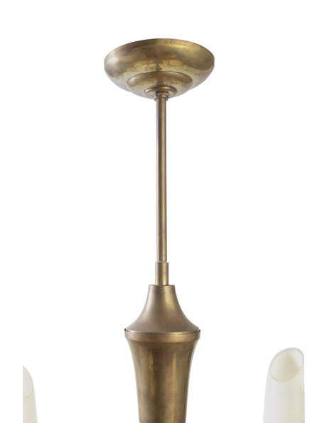 Vintage hanglamp, goud koper met geel en wit glas