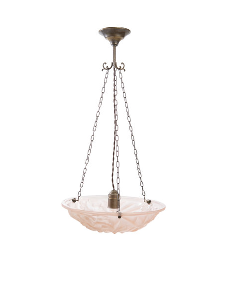 Art Deco lamp, pink bowl on chain