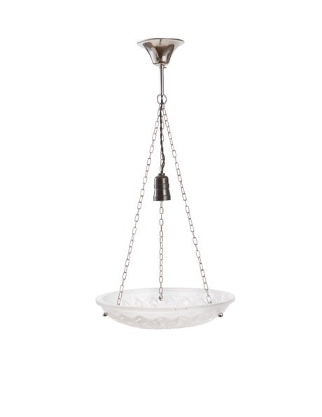 Classic hanging lamp, Art Deco, glass bowl on silver chain