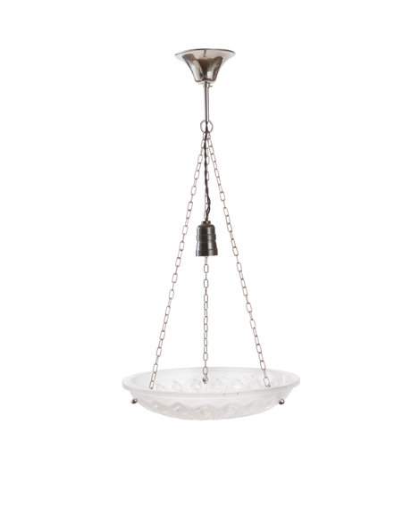 Klassieke hanglamp, Art Deco, glazen schaal aan zilveren ketting
