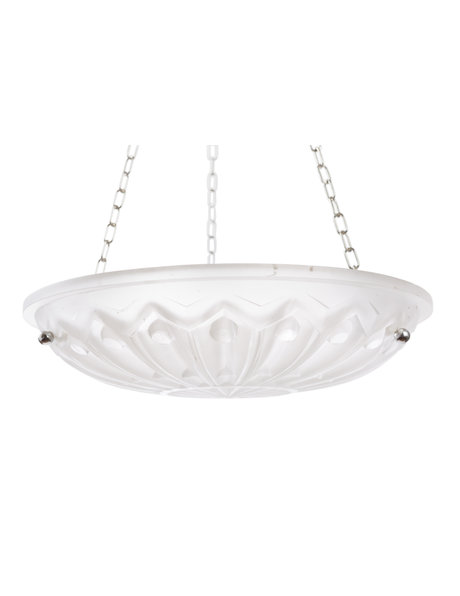 Klassieke hanglamp, Art Deco, glazen schaal aan zilveren ketting