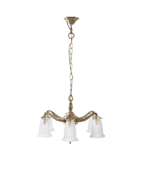 Grote hanglamp, Art Deco,  glas aan brons armatuur