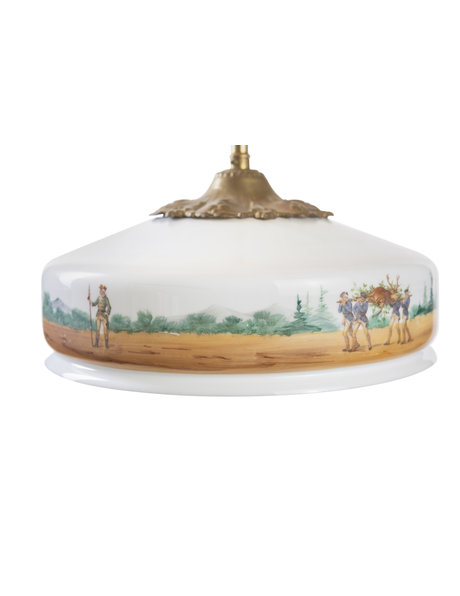 Small hanging lamp, opal glass lampshade with landscape