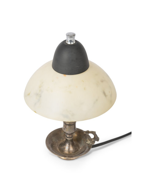 Silver table lamp, candle holder model with black hat