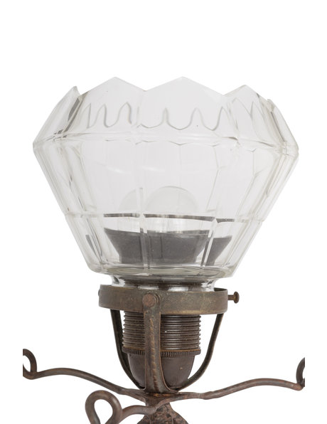 Wrought iron table lamp from the 1930s with angular lampshade