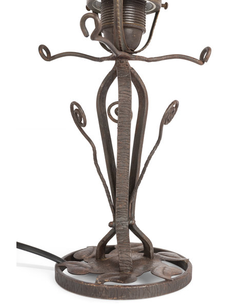 Wrought iron table lamp from the 1930s with angular lampshade