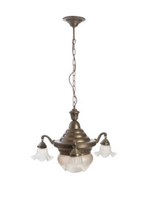 Classic hanging lamp, 4 shades on copper