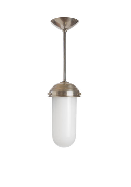 Kleine Industriele Hanglamp, Wit Glazen Cilinder