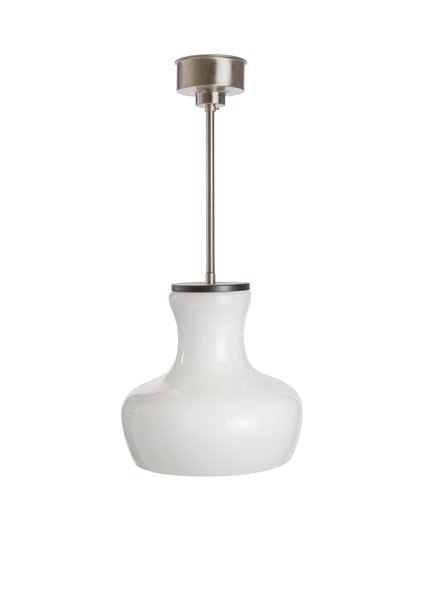 Wit Glazen Hanglamp aan Chromen Armatuur