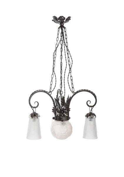 Klassieke Hanglamp, Fer Forge met Glas