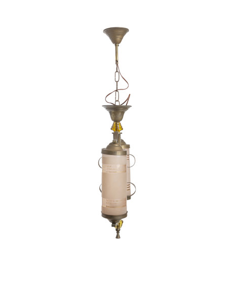 Old pendant lamp, glass and brass, 1930s