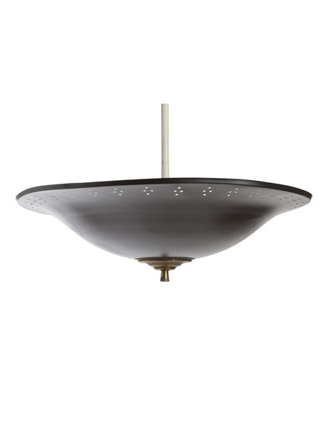 Black pendant lamp, metal bowl on short rod