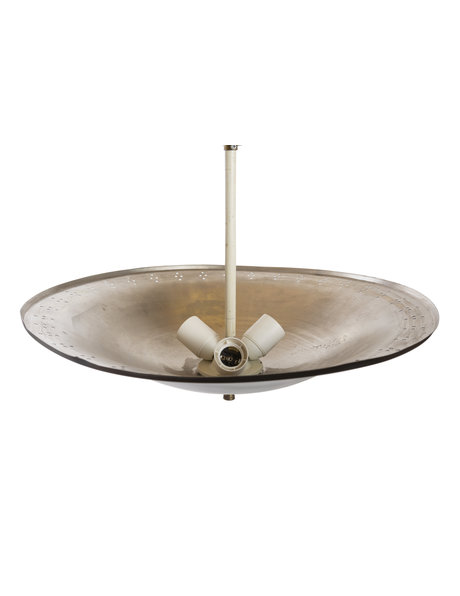 Black pendant lamp, metal bowl on short rod