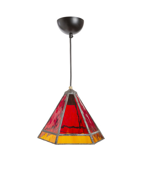 Glas-in-lood hanglampje, rood en oranje glas