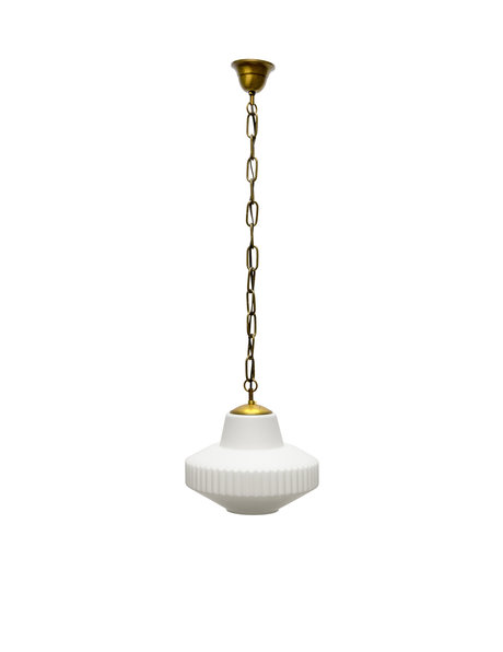 retro hanging lamp, white glass on chain, 1960s