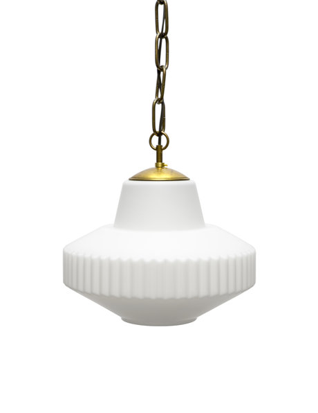 retro hanging lamp, white glass on chain, 1960s