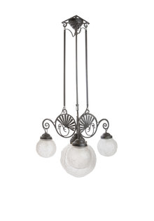 Muller Freres Hanging Lamp, Wrought Iron with Glass Balls