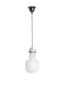 Glass Hanging Lamp, White Glass in Copper Handle