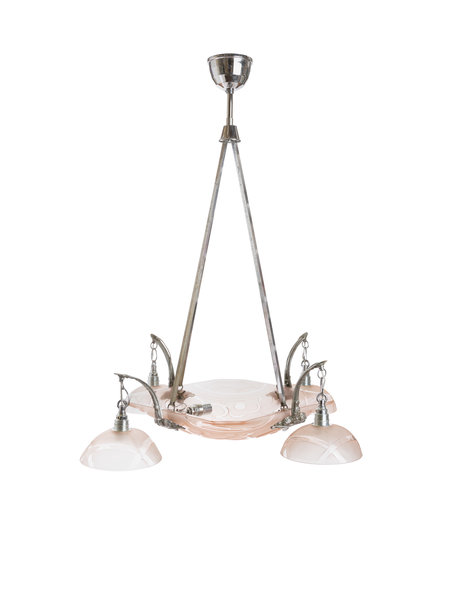 hanglamp, chroom met roze glas