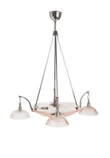 Degue Art Deco Hanging Lamp, Pink Cut Glass