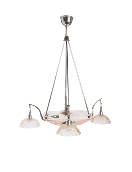 hanglamp, chroom met roze glas