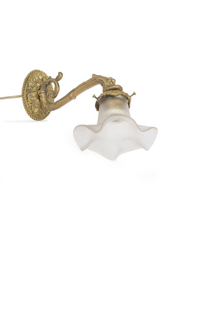 Antique Wall Lamp, Brass and Glass