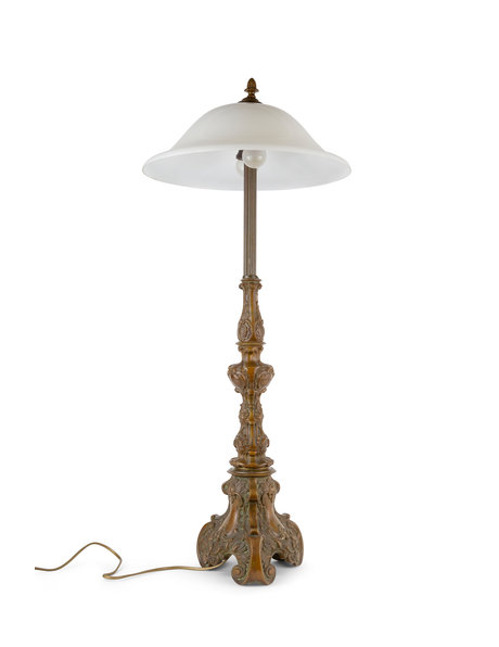 Vintage floor lamp, bronze with white glass