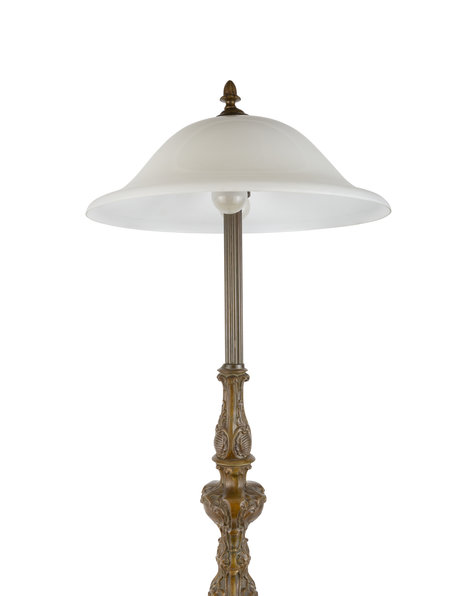 Vintage floor lamp, bronze with white glass