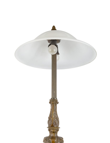 Vintage floor lamp, bronze with white glass