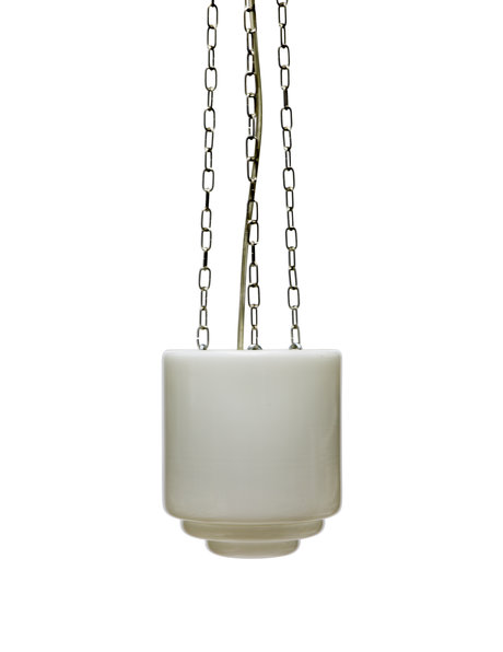 Vintage hanglamp, ketting met wit glazen kap