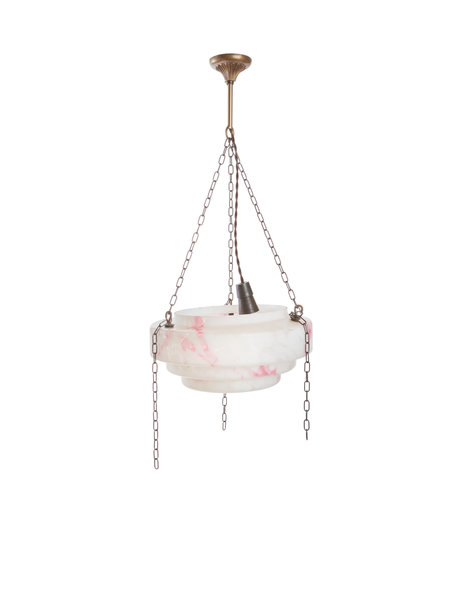 1930s hanging lamp, pink marbled glass