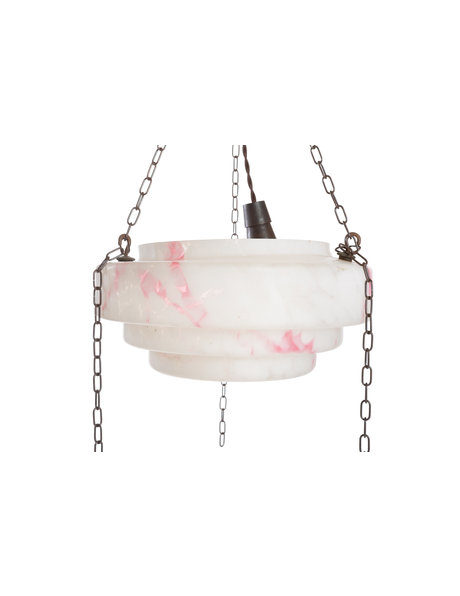 1930s hanging lamp, pink marbled glass