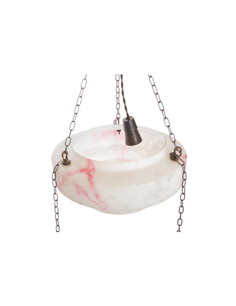 1930s hanging lamp, pink marbled glass