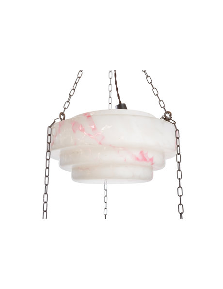 1930s hanging lamp, pink marbled glass