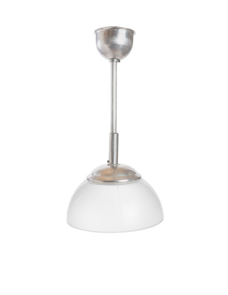 Industrial hanging lamp, 1940s, chrome and frosted glass