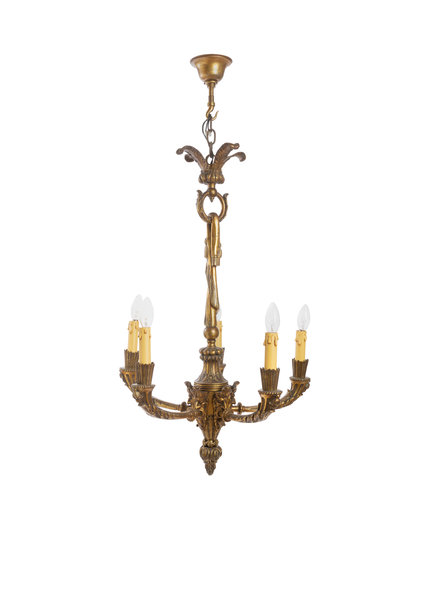 Antieke Bronzen Hanglamp, 5 Kaarsen